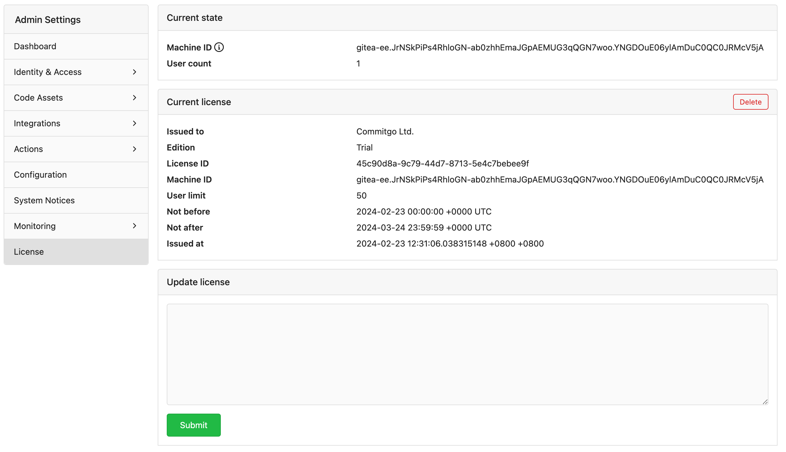 License activation form