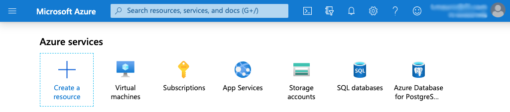 The top of the Microsoft Azure portal, showing a row of available services. The second item in the row is Virtual machines option and icon